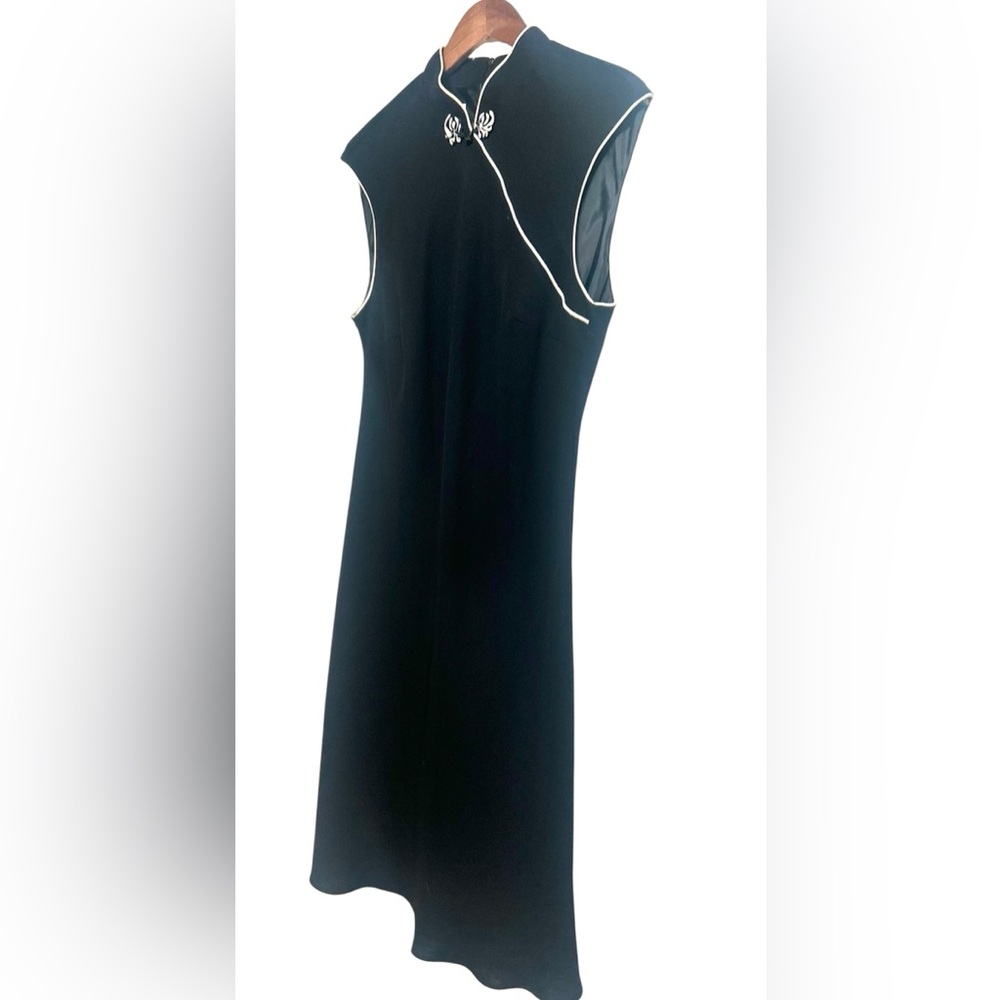 Vintage Evan Picone Black & White Cheongsam Midi Dress Cap Sleeve Size 16 Y2K - Picture 4 of 10